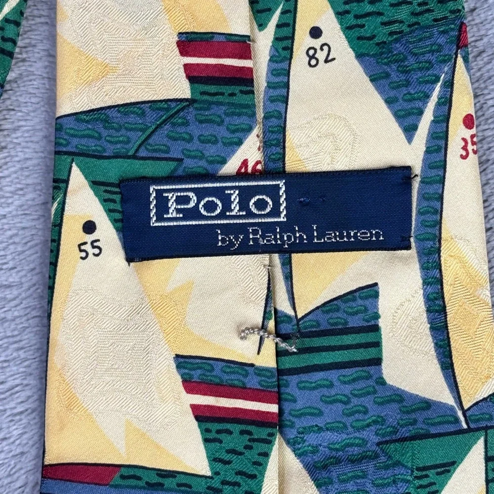 Polo Ralph Lauren Necktie Mens OS Yellow Nautical Sailboat Silk Made By Hand Tie